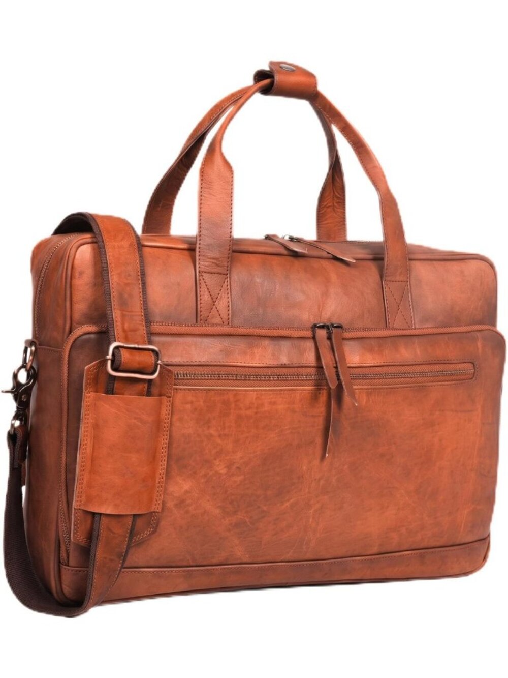 Stylish 17-Inch Brown Leather Laptop Briefcase for Work, Office, College